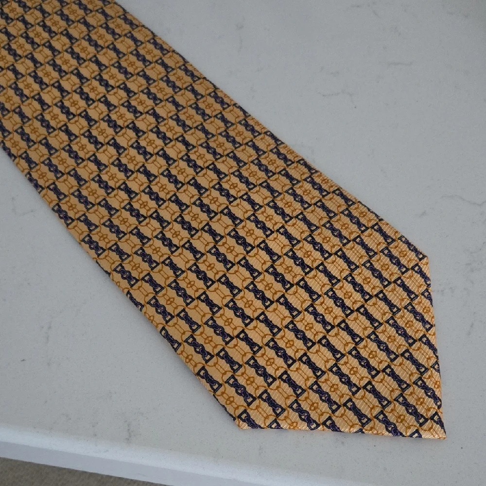 Bijoux Terner Gold and Navy Patterned Tie Vintage